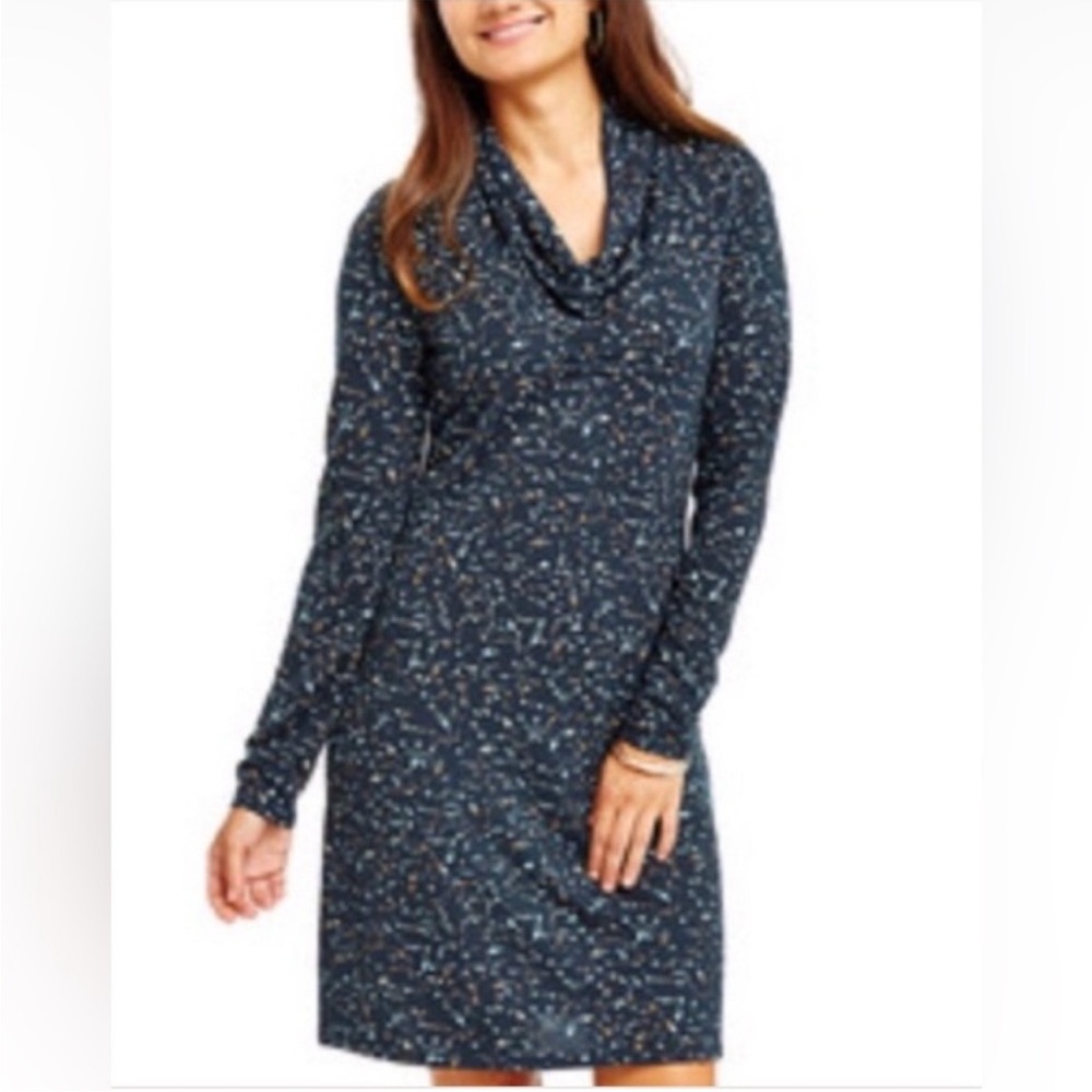 Carve‎ Designs Deep Sea Hills Napa Cowl Neck Blue Green Long Sleeve Dress